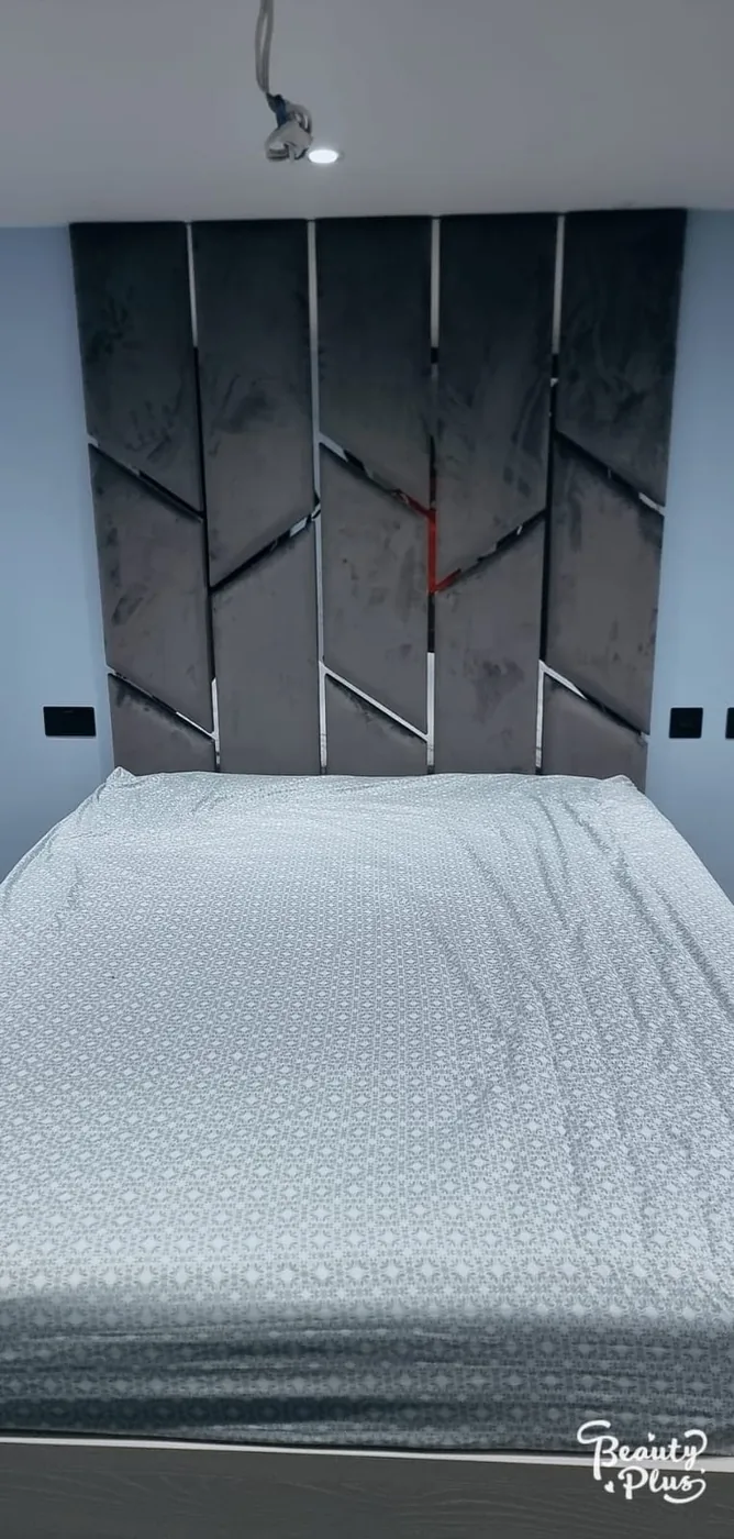 Charcoal herringbone-panel headboard