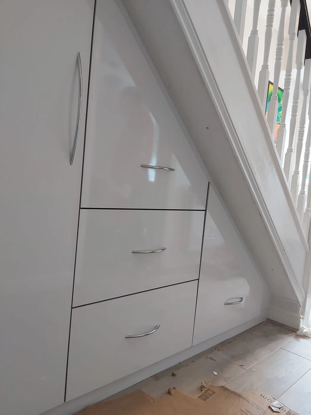 White gloss under-stair drawers