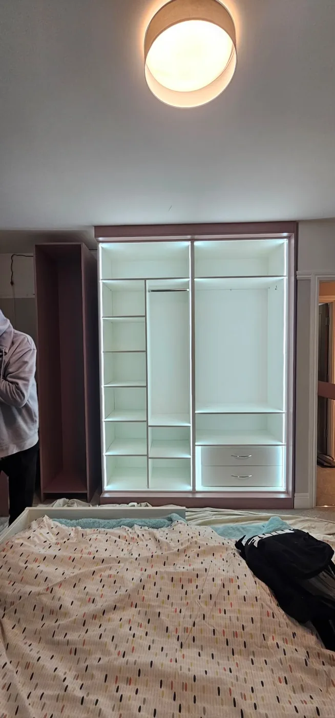 Fitted wardrobe interior · LED lighting · hanging & shelf storage