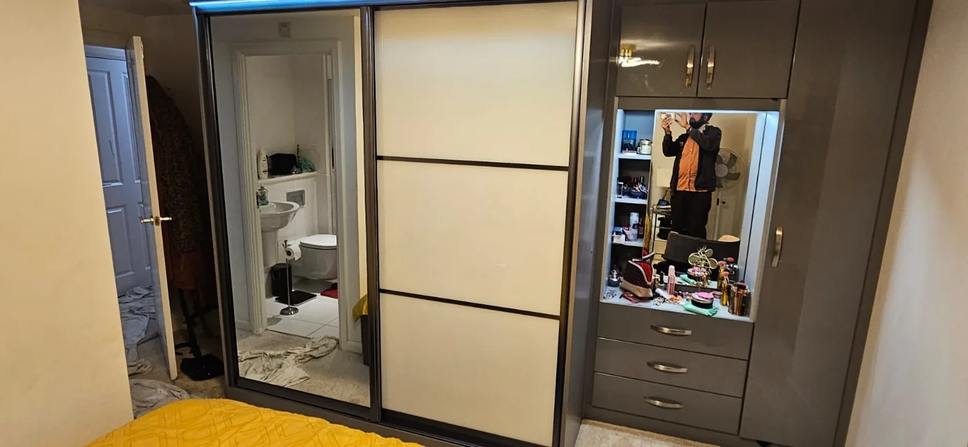 Mirror & cream sliding wardrobe · black frame